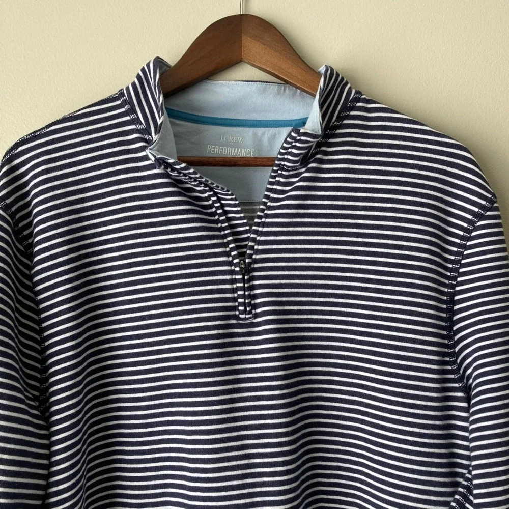 J.Crew Performance Mens XL Quarter Zip Pullover Navy White Striped